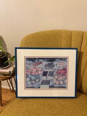 “Fruits displayed on a stand” Gustave Caillebotte print in Blue Frame